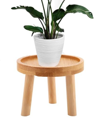 Dropfree Mini Wooden Stool Plant Stand Flower Pot Base Holder Stool High Stool Balcony Round Flower Shelf for Indoor Outdoor, 8.5cm x 7cm