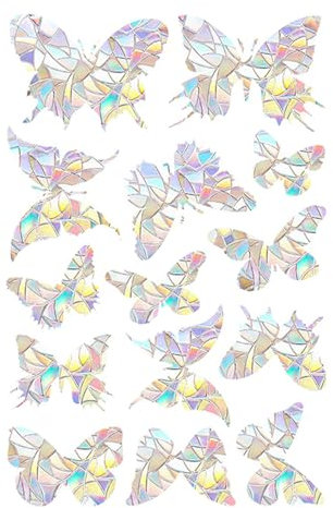 Kotkiddy® Lot de 28 autocollants pour fenêtre - Protection contre les oiseaux - Pour vitres en verre - Papillon Suncatcher - Arc-en-ciel - Film anti-chocs d'oiseaux