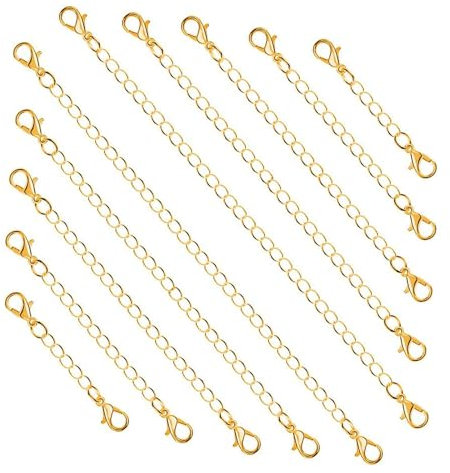 Ryaupy 10PCS Deux Têtes Extension Chaîne en Acier Inoxydable - Chaîne d'extension Bijoux avec Fermoir Mousqueton - pour DIY Fabrication de Bijoux Rallonge Collier Bracelet Cheville (Or, 5 Tailles)