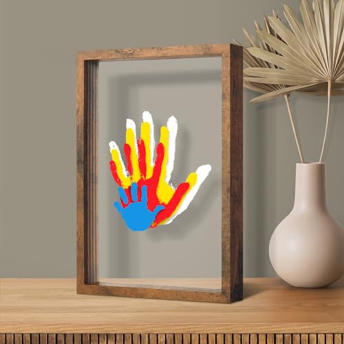 Omrhvi Family Handprint Kit, Hand Prints Keepsake Frame, DIY Craft Gift for New Parents & Mom & Baby, Grandparents, Mother's Day, Father's Day, Adoption Day, Anniversary, 6 Non -Toxic Paints (Brown)