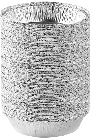 Quixotical 50 Stück Aluminiumfolie Pfannen, Einweg Aluschalen 7 Zoll, Rund Backbleche zum Backen, Kochen, Grillen – Aluminium Einwegformen