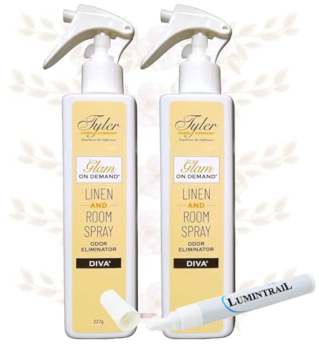 Tyler Glam on Demand Diva Scent Linen and Room Spray 2 Pack - Air Freshener and Odor Eliminator Bundle with Stain Remover Pen