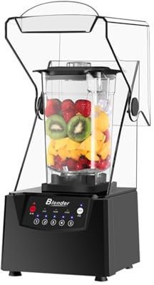Smoothie Machine 2000ml Professional Blender with Shield Quiet Sound Enclosure - Self-Cleaning 6 Blades for Kitchen, Fruits, Shakes, Smoothies, and Frozen Drinks - 2200W