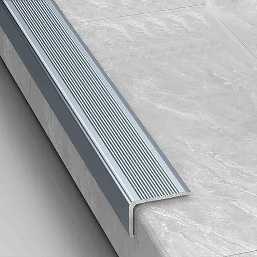 Übergangsleiste L-förmiger Bodenübergang for Treppen, Treppenstufen-Kantenverkleidung, treppenkantenprofil, rutschfeste Aluminium-Treppenstufen for Fliesen/Holz/Laminat, Kantenschutz-Dekoration(Gray,2