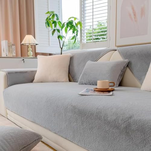 GKXLH Sofa überzug Waschbar - Neu Weiche Nerz Samt Sofabezug 1 2 3 Sitzer, Anti-Rutsch Sofa Cover, Couch überzug Ecke Sofa Bezug für Sektionssofa, Sofa überzug L Form Möbelschützer (Nerz Samt Grau)