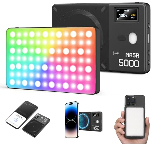 GODOX MA5R Magnetic Full Colour RGB Video Light, 1800K-10000K 14 Pre-Programmed Effects LED Light Photo for Selfie DSLR Camera (schwarz)