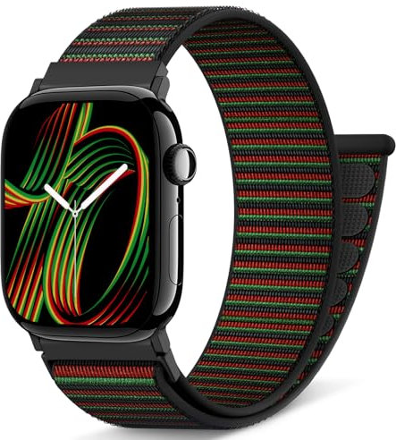 AMSKY Nylon Sport Loop Band Kompatibel mit Apple Watch Armband 40mm 42mm 46mm 44mm 45mm 41mm 38mm 49mm, Damen Herren Original Design für iWatch Series 10 9 8 7 6 5 4 3 2 1 SE Ultra, Black Unity