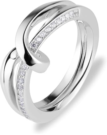 JETTE Damen-Damenring 925er Silber, recycelt Zirkonia