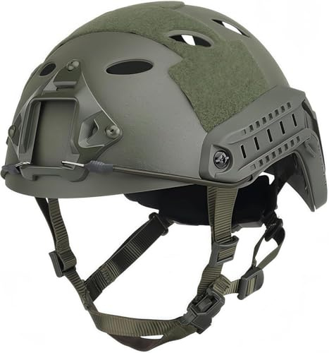 Caschi Airsoft FAST PJ, caschi protettivi tattici per esterni, da combattimento, da guerra, sportivi, da caccia, CS, paintball, casco semicoperto (Green,L)