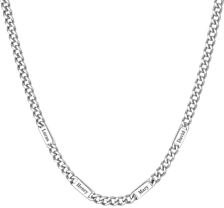 Custom4U Personalisierte Kette Herren, Halskette Silber Edelstahl Kubanische Halskette Schmuck Geschenk Herren Damen