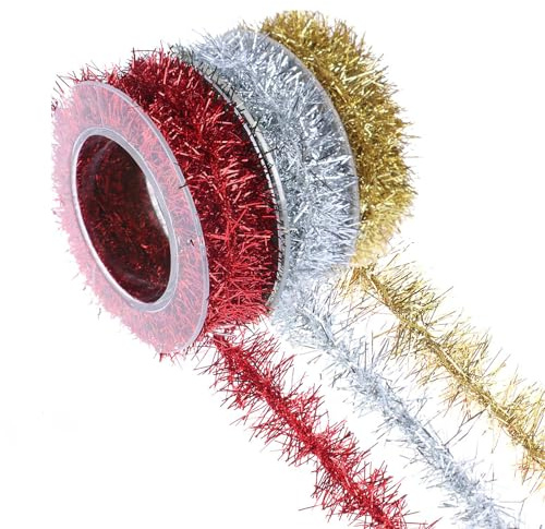 Lametta Girlande Weihnachten, Lametta Girlande Weihnachtsbaum, Weihnachtsdeko LamettaGirlande, Glänzendes Dünnes LamettaWeihnachtsbaumband für Weihnachten(3 Farben)