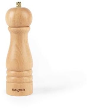 Salter Olea Manuelle Salz- und Pfeffermühle, FSC®-Certified Holz, Beige | Keramikmahlwerk, Mahlgrad von grob bis fein einstellbar, für Salz oder Pfeffer, 2 gravierte Kappen S/P enthalten
