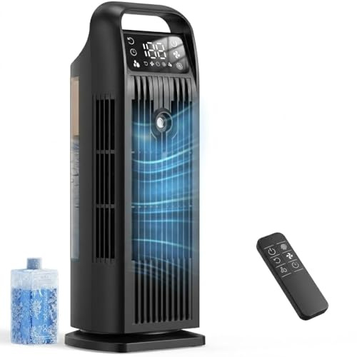Condizionatore Portatile 6 in 1, Climatizzatore Silenzioso con Raffreddatore d'Aria 1200ml, Oscillazione 120°, Timer 1-12H, 4 Velocità, Controlli Tattili e Telecomando(Nero notte)