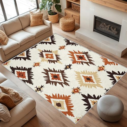 AUWUUA Südwestliche Azteken Teppich Wohnzimmer 100x140cm Amerikanischen Ureinwohner Teppich Geometrische für Schlafzimmer, Küche, Fußmatten Innen, Dünn Weiche Waschbare rutschfeste Bodenteppiche