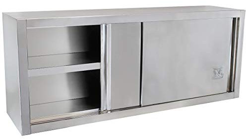 Beeketal 'BWS160' Gastro Küchen Wandhängeschrank aus Edelstahl mit auf Rollen gelagerte Schiebetüren, Hängeschrank mit fest verbautem Einlegeboden - Außenabmessungen (L/B/H): ca. 1600 x 400 x 645 mm