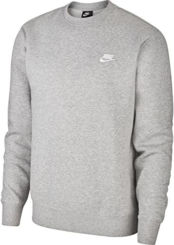 Nike M NSW Club CRW Bb Long Sleeved T-Shirt - Dark Grey Heather/(White), Large-T