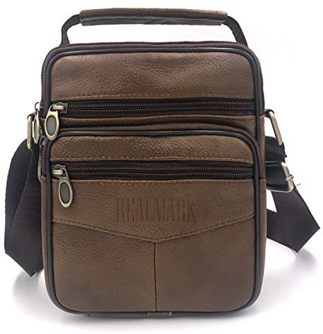 Realmark Bandoleras Hombre Piel Cuero,Bolso Bandolera de Piel Auténtica,Bolsas de Mensajero de Negocios Vintage,Bolso de Mano