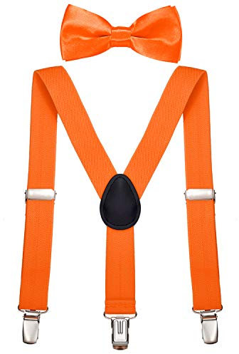 DonDon Jungen Hosenträger Fliegen Set orange elastisch und längenverstellbar für Kinder von 1-8 Jahre