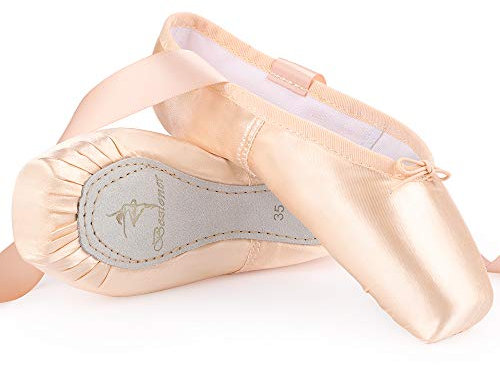Ballett Spitzenschuhe für Anfänger Weich Tanzschuhe mit Spitzenschoner und genähtes Band für Mädchen und Damen 31 EU