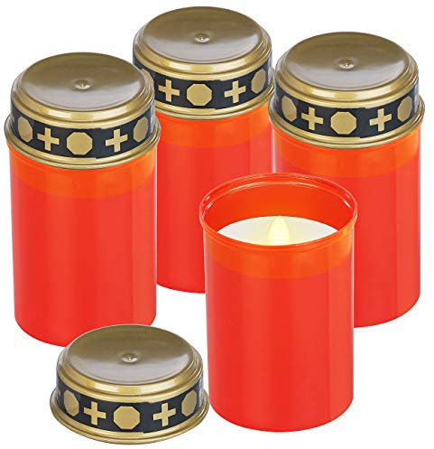 PEARL LED Grabkerze flackernd: 4er-Set flackernde LED-Grablicht-Kerzen, Batteriebetrieb, 12 cm, rot (Elektrische Grablichter, Batterie, realistisch flackerndem Kerzenschein)