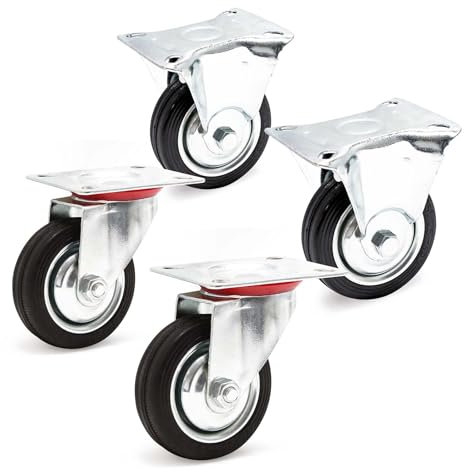 Wiltec Set rotelle da trasporto 75 mm 2 ruote piroettanti 2 fisse, nucleo in metallo, max 50 kg a ruota