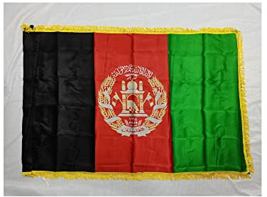 Stormflag Afghanistan Satin mit goldene Fransen Flagge 60x90cm Polyester mit goldenen Fransen