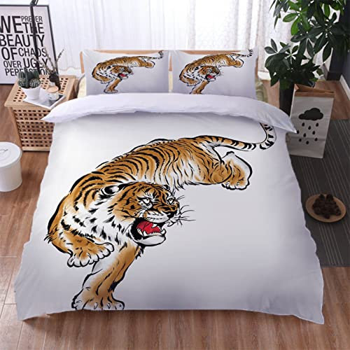 Biber Bettwäsche 200X200 Bettwäsche Set 3 Teilig Flauschige Bettbezug Und 2 Kissenbezüge Mit Reißverschluss 3D Tier Tiger Druck Muster Microfaser Bettbezüge Für Teenager