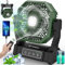 Camping Fan with LED Lantern, Upgraded Portable Rechargeable Outdoor Tent Fans with Light & Hook & Remote, 4 Speeds Powerful Cooling USB Desk Fan, Battery-powered fans for Fishing, Picnic(Green-black)