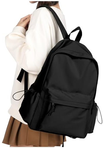WEPLAN Sac à Dos Scolaire Collège Fille Ado Lycee Loisir Hommes Femme Sacs d'école Cartables Unisex Sac à Dos Loisir Voyage Hommes Femme our Ordinateur Portable de 14 Pouces Résistant à l'eau,Noir