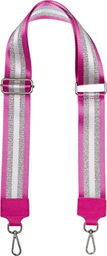 styleBREAKER Breiter Taschen Schulterriemen verstellbar mit Metallic Streifen Muster, Wechsel Taschengurt, Handyband, Handykette 02013029, Farbe:Pink-Silber