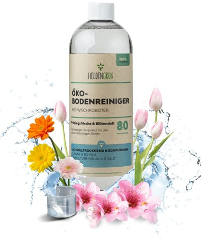 Heldengrün® Öko Bodenreiniger für Wischroboter [FRÜHLINGSFRISCHE & BLÜTENDUFT] Dermatologisch getestet - Wischroboter Reinigungsmittel - Streifenfrei & schaumarm - Reiniger Wischroboter