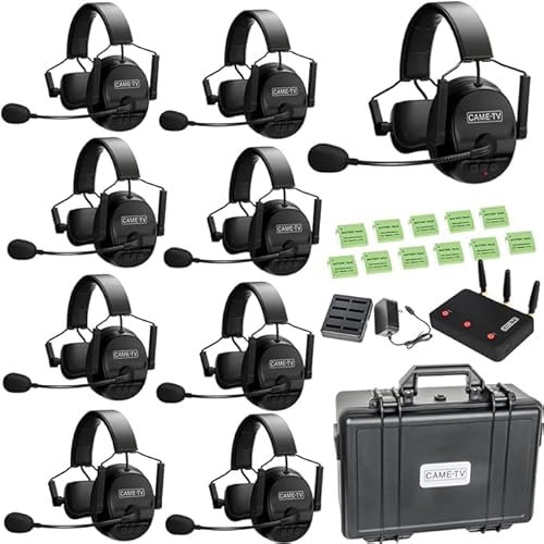 Came-TV 9er-Pack Kuminik8 1.9GHz drahtloses Intercom-Headset, Vollduplex-Intercom-Kommunikationssystem, 450m Lange Entfernung mit Rauschunterdrückung & Null Latenz für Kirche Film Produktion Drohne