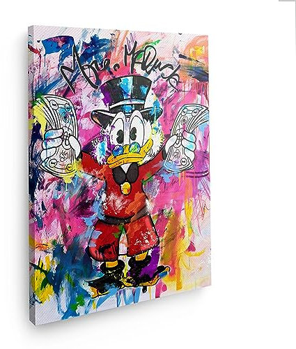 Art100 Leinwandbild Dagobert Duck - Scrooje with Money 80x60 cm | Hochwertiger Kunstdruck, modernes Wandbild | coole Wandbilder Wohnzimmer | Art Bilder, Kunstwerke | Raum und Wanddekoration