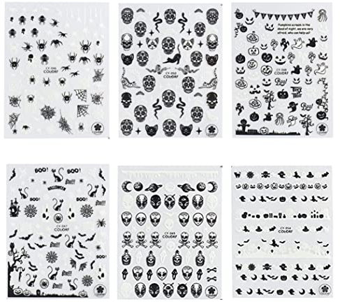 Halloween Nail Art Stickers Glow in The Dark Nail Decals 3D Self-Adhesive Fluorescent Nail Stickers Skull Spider DIY Acrylic Nail Art 6PCS Nail stickers