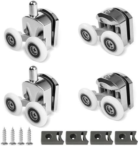 Shower Door Rollers 4 Pcs Upgraded Zinc Alloy Shower Door Wheels 23mm Curved Shower Door Rollers with Anti-Collision Block and Screws Smooth Operation for Curved Doors for Bathroom Glass Doors