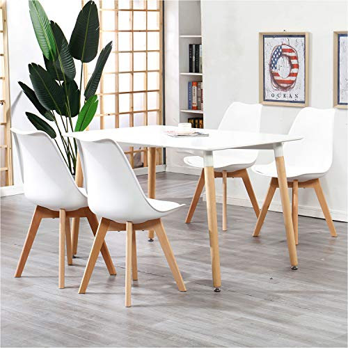 DEYARNA HOME Esstisch mit 4 Stühle Set, Esszimmertisch und 4 Skandinavischen Esszimmerstühle für Esszimmer, Küche, Wohnzimmer, Büro (Weiß) Tischgröße: 110 * 70 * 74cm