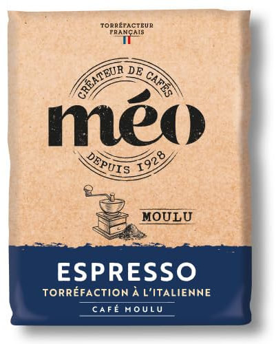 Café Méo Moulu Espresso - Torréfaction à l'Italienne - en Pack de 6 sachets de 1 KG - Niveau de torréfaction foncé