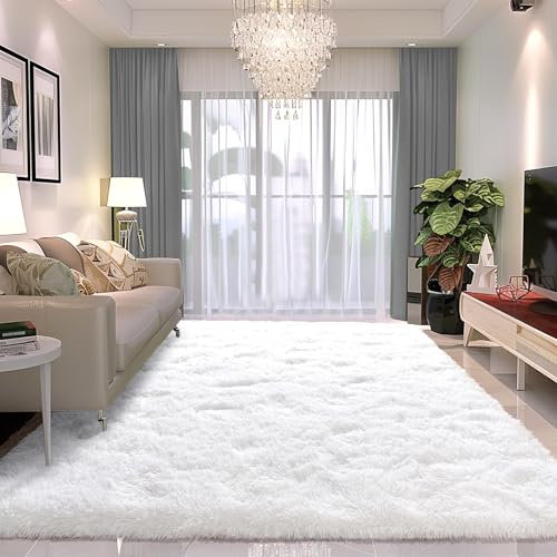 BSGIFT Hochflor Teppich 160x230 Weiß, Shaggy Wohnzimmer Teppich Flauschig Langflor Wohnzimmerteppich High-Pile Carpet rutschfest, Modern Extra Groß Teppiche für Schlafzimmer Kinderzimmer Bettvorleger