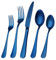 Juego de cubiertos de plata azul, 20 piezas, juego de cubertería, utensilios de acero inoxidable, servicio para 4 personas, incluye tenedor y cuchara, manteles individuales redondos (azul, talla