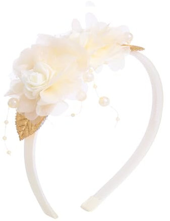 IYOU Fleurs Mariage Serre-tête Ivoire Perle Pièce de Tête Baptême Anniversaire Fête Accessoires de Coiffure pour Bébé Fille