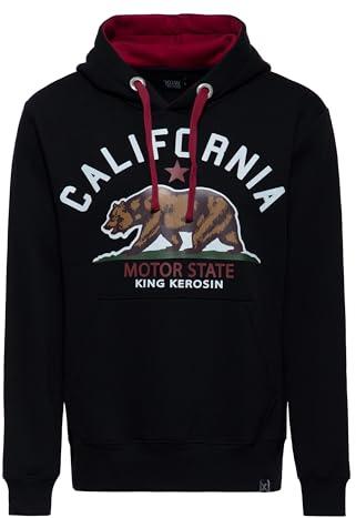 King Kerosin Herren Hoodie · Kapuzenpullover · Kapuzensweater · Langarm · Sweatshirt · Classic · Print · Artwork · Vintage · Retro · 50s · Rockabilly · California Motor State