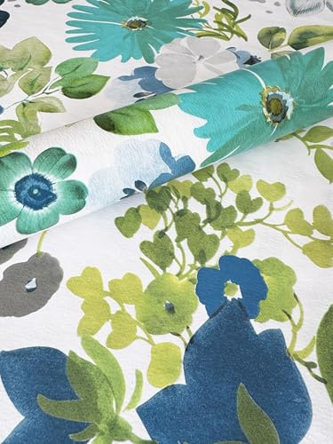 PVC Tischdecke Bella Wachstuch Eckig Breite & Länge wählbar abwaschbare Tischdecke Blumen blau türkis Petrol, Größe:100 x 100 cm