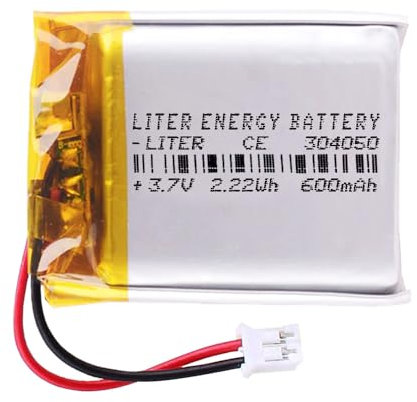 Batterie 304050 LiPo 3.7V 600mAh 2.22Wh Rechargeable avec Connecteur PH2.0 (JST-PHR-02) Type B Lithium: Assurez-Vous Que la polarité de l'appareil Correspond 52x40x3mm (PH2|600mAh|304050)