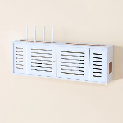 PAKMEZ Router Aufbewahrungsbox Wand aus Holz, Router-Modem-Wandhalterung, Kabel Management Box, Regal Wird Verwendet um und Kabelsalat zu Verstecken(White)