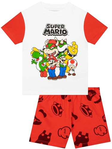 Super Mario Pyjama Kinder, Schlafanzug Kinder Jungen Kurz Set, Bequemer Schlafanzug Mit Mario Design