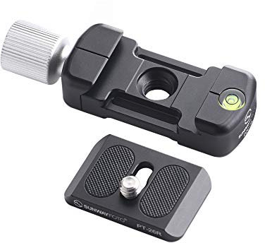SUNWAYFOTO DDC-26LT QR-Platte + Klemme, kompatibel mit Arca/RRS QR-Platte (26 mm) Schraubknopf-Klemme, Aluminiummaterial