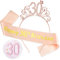 Juexica 3-Piece Rose Gold Birthday Decorations Set - Happy 30th Birthday Badge, Sash & Crown for Women