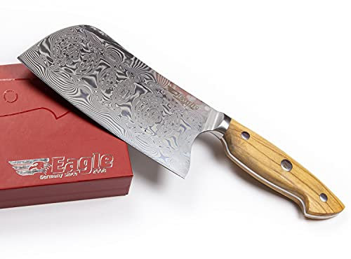Eagle U-Grip - Chinesisches Kochmesser 16 cm - Voll-Damaststahl 108 Lagen/Heftschalen: Olivenholz aus Süditalien