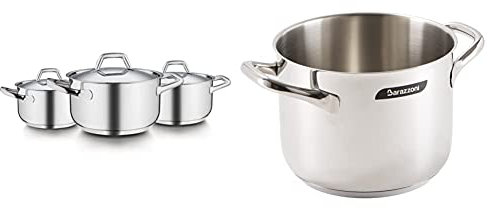 Barazzoni Chef Line Batteria 6 Pezzi, Acciaio Inox 18/10. Made in Italy. & Chef Line Pentola, Acciaio Inox 18/10, Diametro Cm 24, Litri 8. Made in Italy.