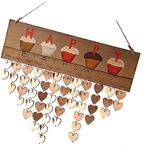 Geburtstagskalender Holz, Geburtstag Erinnerungskalender, Geburtstag Erinnerungskalender Holz DIY Wand Hanging Cupcakes Kalender mit Herz Holz Tags Home Wanddekoration Hanging Zeichen für Familie